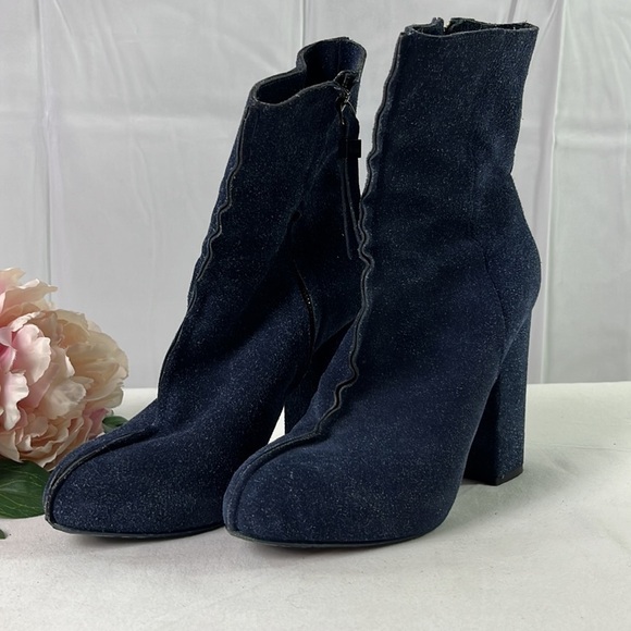Acne Studios Navy Blue Suede Seamed Side Zip Block Heeled Boots Size EU 37 - Picture 3 of 8